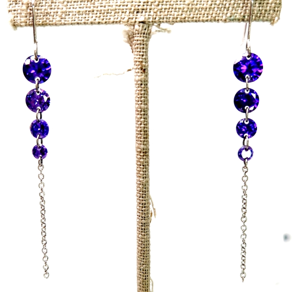 Sterling Silver Swarovski Crystal Purple Heliotrope Chandelier Dangle Earrings